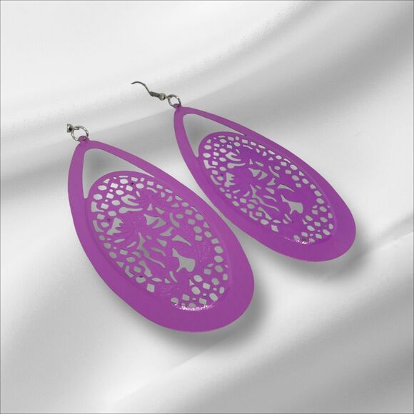 Vintage Purple Tone Open Work Drop Earrings Style Chic Fashion Elegant VTG NWOT - Picture 5 of 10